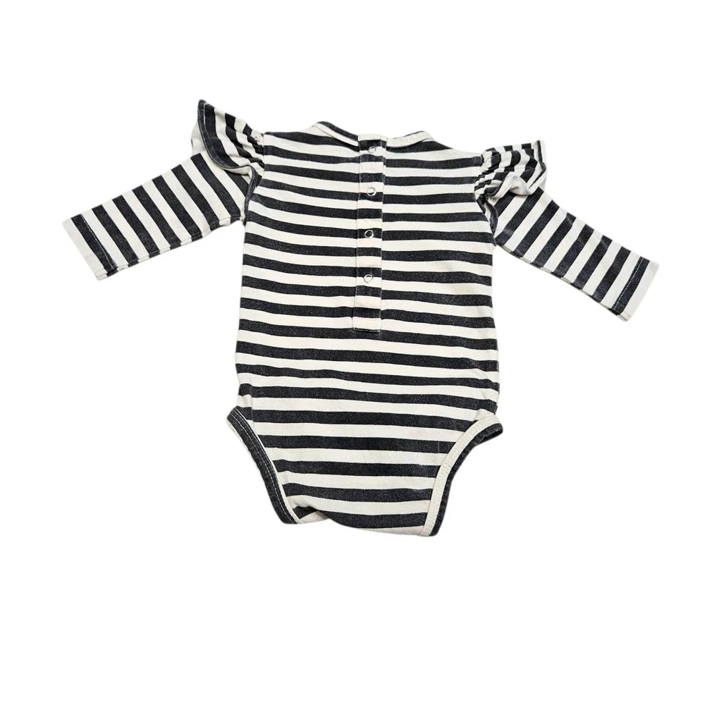 Kate Quinn Organic Cotton Striped Ruffle‎ Shoulder Long Sleeve Baby Bodysuit